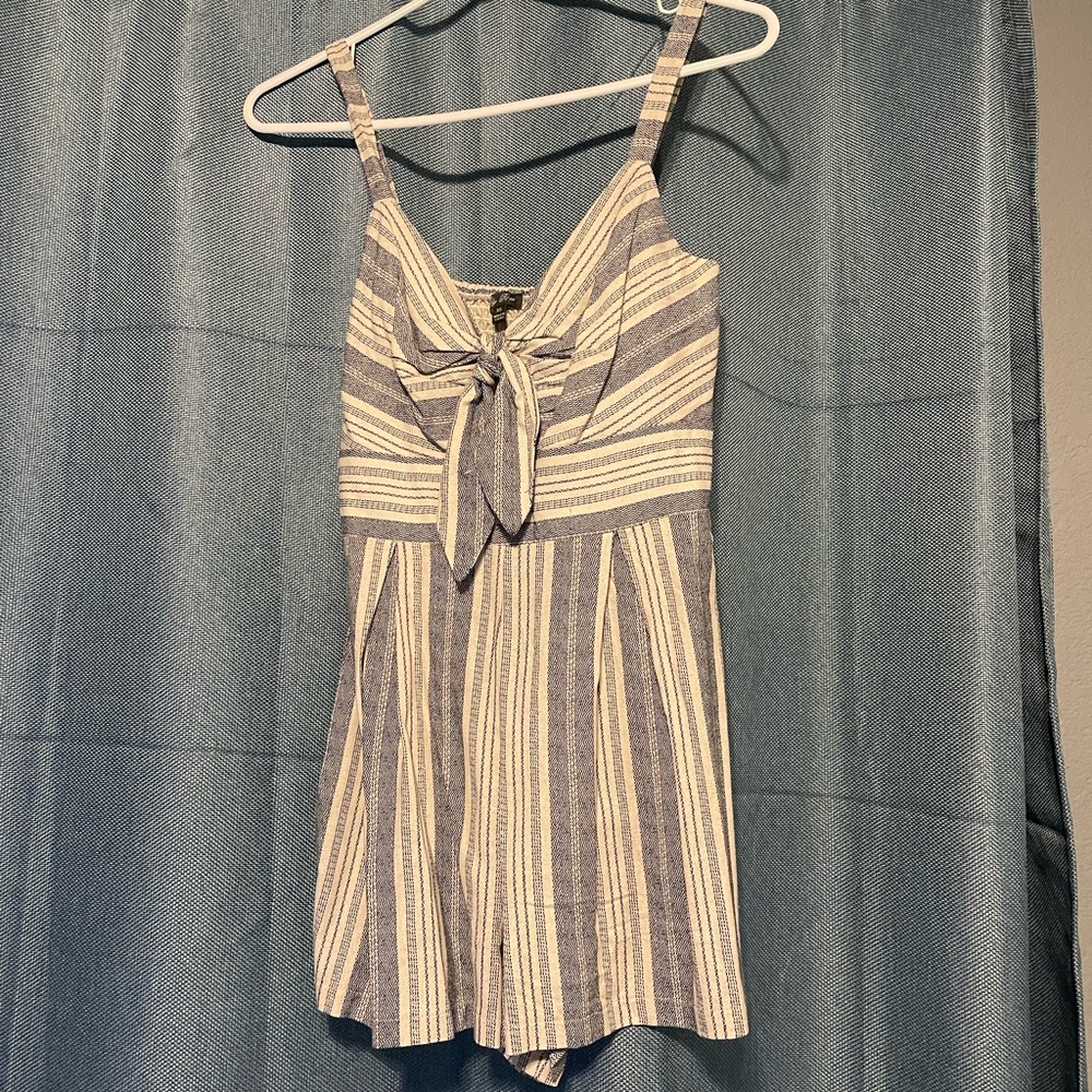 Blue and White Striped Romper
